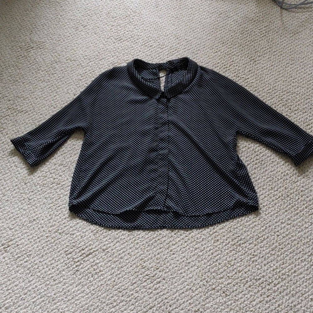 Worn Zara blouse in black with white polka dots